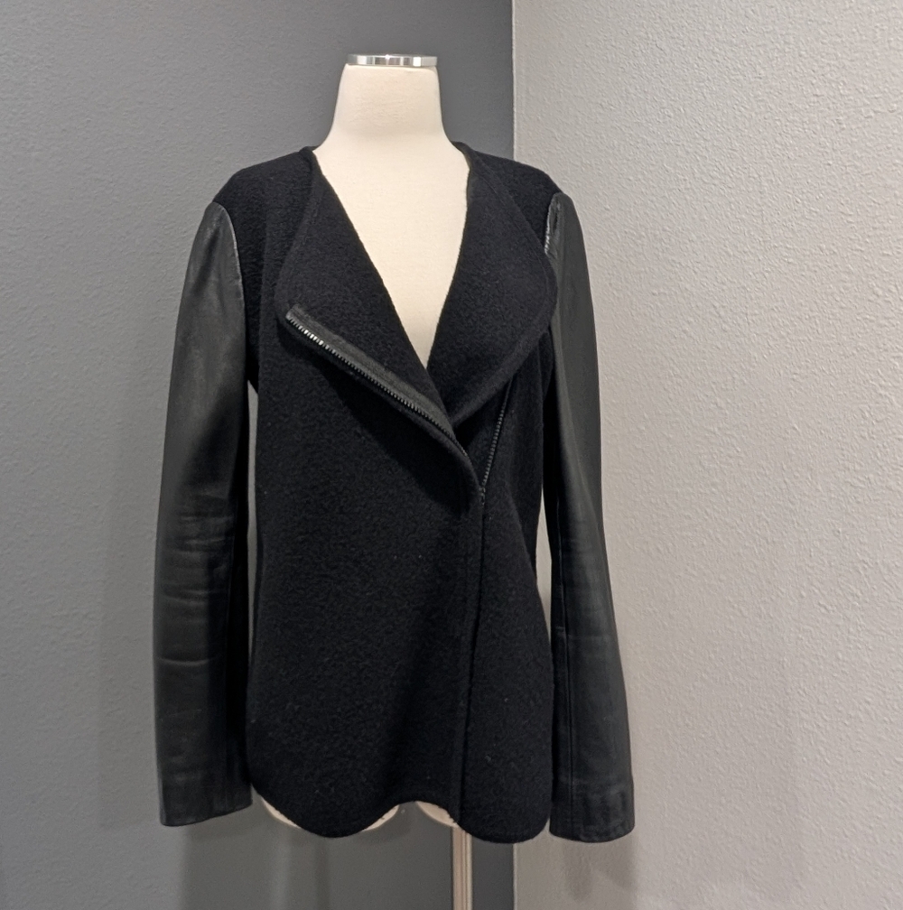 Vince Mixed-Media Wool & Leather Moto Jacket Size Medium